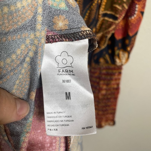 Farm Rio Medium Flowered Leopards Midi Dress Multicolored Mock Neck Long Sleeves - Picture 10 of 11